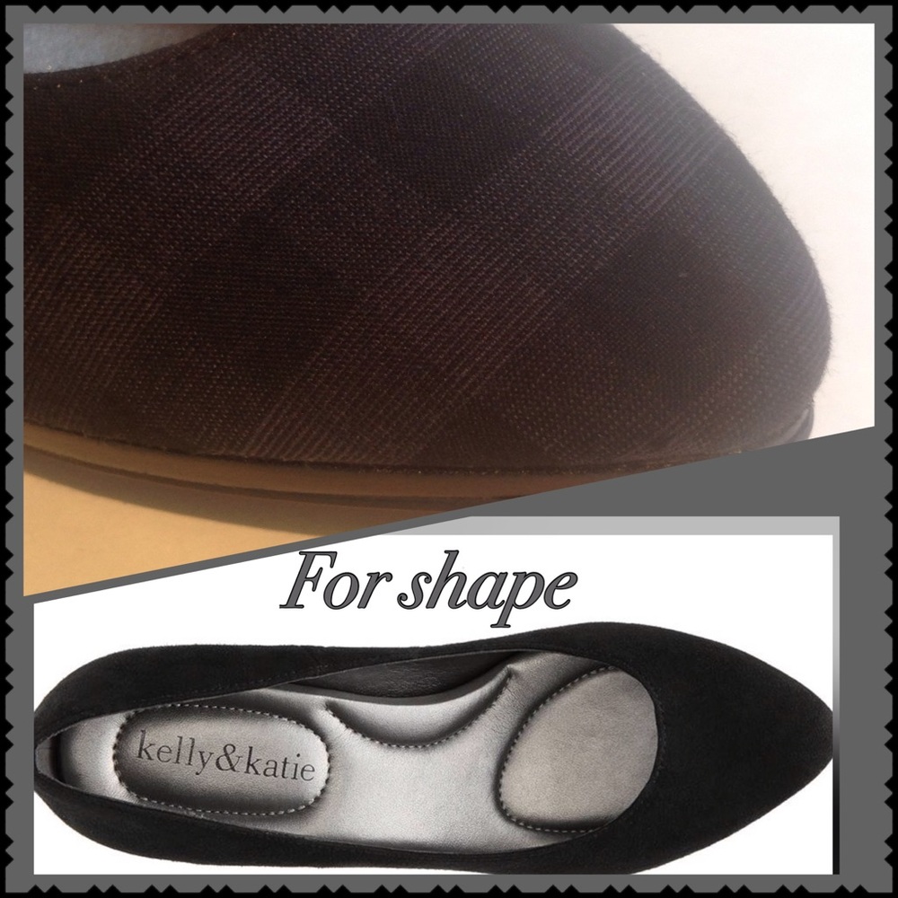 KELLY & KATIE ALMOND TOE GREY & BLACK PLAID PLATFORM HEELS - Picture 5 of 11